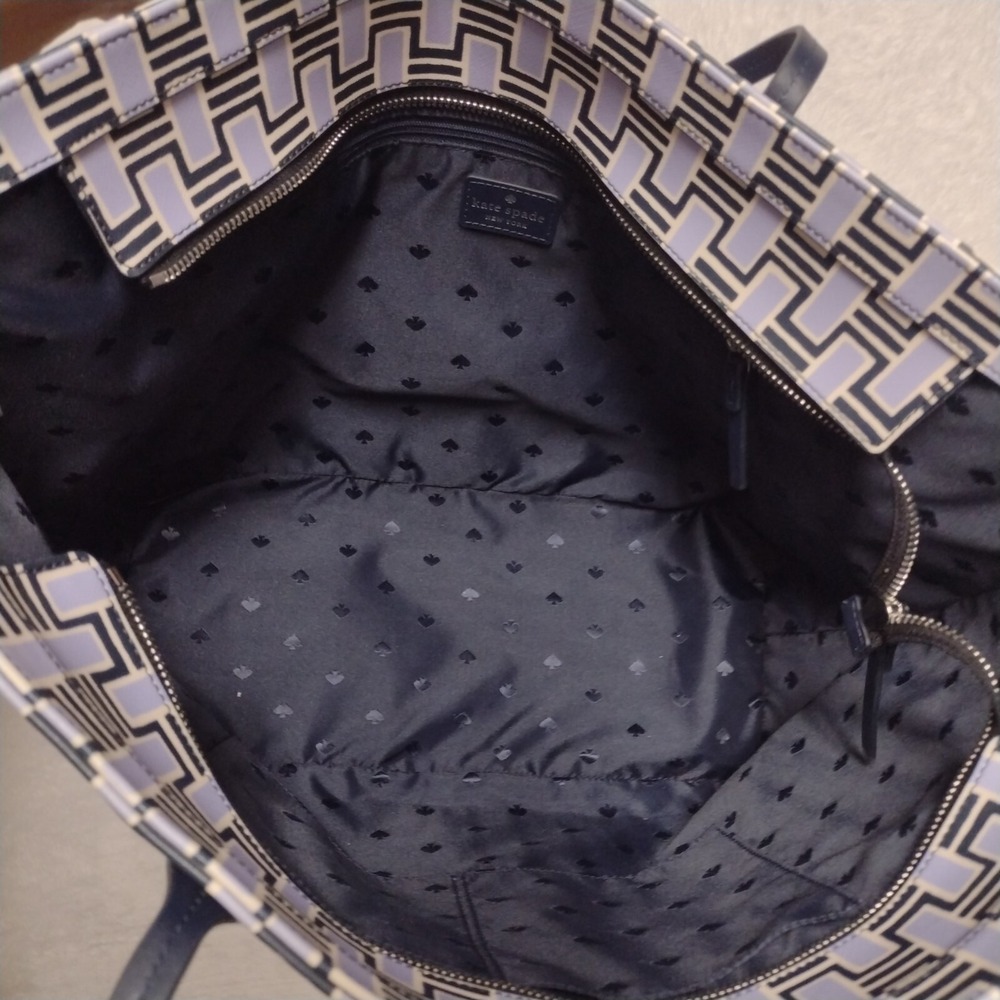 Kate Spade New York Geometric Link Print Tote Blue Navy Saffiano PVC Bag Only - Picture 5 of 9